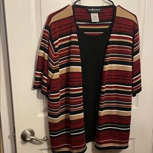 Sag Harbor Striped Cardigan and Black Top Set